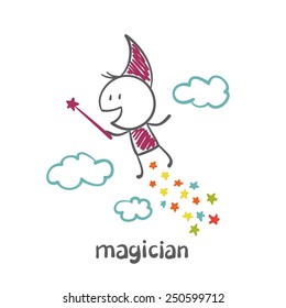 magician shows the tricks people illustration