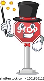 Magician sign stop isolated with the cartoon
