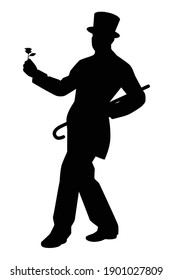 Magician silhouette vector on white background, entertaining man concept.