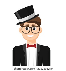 Magician in simple flat vector, personal profile icon or symbol, people concept vector illustration.