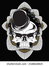 magician Skull artwork illustration and t shirt design Premium Vector