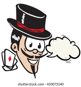 magician with speech bubble cartoon