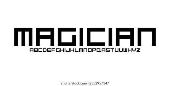 Magician sports abstract digital tech font. Logo creative font, type, technology, movie, digital, music, movie. Font and illustration in vector format.
