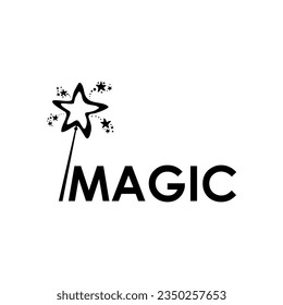 Magician stick wizard icon logo. Magic Show logotype, magical performance lettering composition for your logo, emblem, invitation, logo design vector illustration