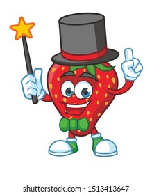 magician strawberry mascot character vector design