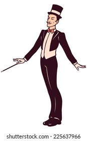 Magician in suit holding a wand