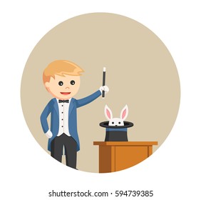 magician summon rabbit from his hat in circle background