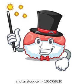 Magician sushi salmon mascot cartoon