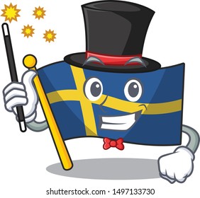Magician swede flags flutter on character pole