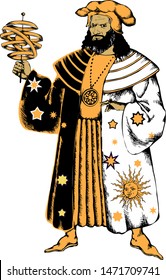 Magician. In the system, the tarot symbolizes a competent person. Cartoon characters. Design for t-shirt, poster. tattoo