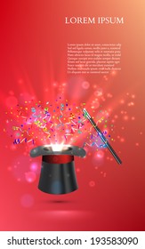 Magician Top hat with fireworks from confetti. vector
