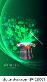 Magician Top hat with fireworks. vector illustration