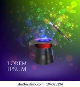 Magician Top hat with fireworks. vector illustration