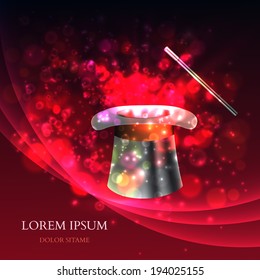 Magician Top hat with fireworks. vector illustration
