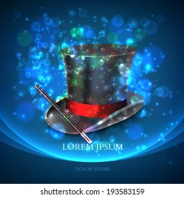 Magician Top Hat with magic particles. Vector