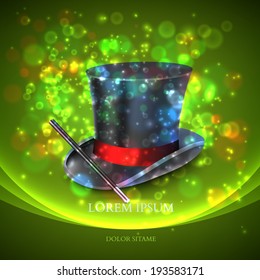 Magician Top Hat with magic particles. Vector