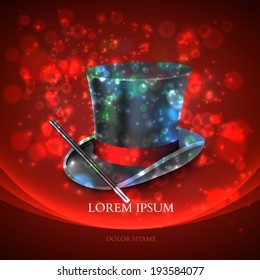 Magician Top Hat with magic particles. Vector