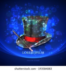 Magician Top Hat with magic particles. Vector