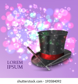 Magician Top Hat with magic particles. Vector