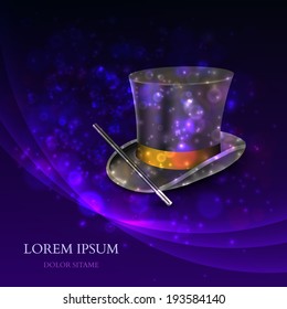 Magician Top Hat with magic particles. Vector