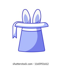 Magician top hat with rabbit. Wizard cylinder icon. Magic trick concept in flat design.