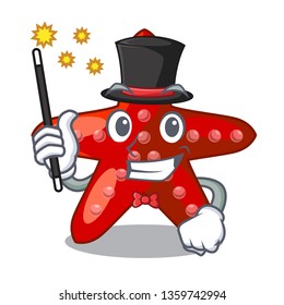 Magician toy red starfish cartoon above table