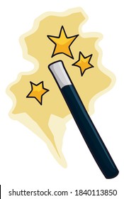 Magician wand with glowing mist and sparkles, isolated over white background.