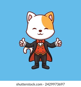 Magician White Cat Cute Cartoon Illustration