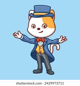 Magician White Cat Cute Cartoon Illustration