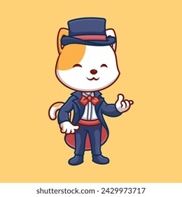 Magician White Cat Cute Cartoon Illustration