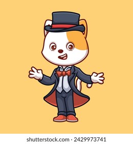 Magician White Cat Cute Cartoon Illustration