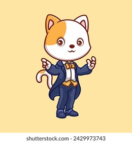Magician White Cat Cute Cartoon Illustration