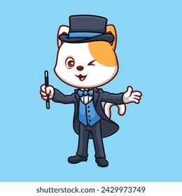 Magician White Cat Cute Cartoon Illustration