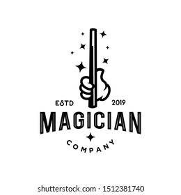 Magician with white glove holding magic wand  logo icon vector illustration