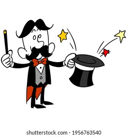 A magician who puts out something from a top hat