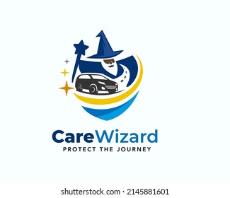 magician wizard car technician mechanic car protect logo template illustration inspiration