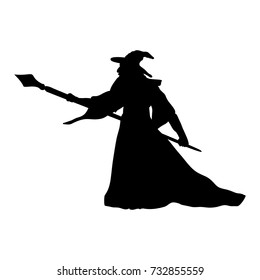 Magician wizard character silhouette fantasy. Vector illustration.