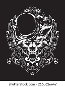 magician wolf artwork illustration and t shirt design Premium Vector