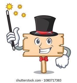 Magician wooden board mascot cartoon