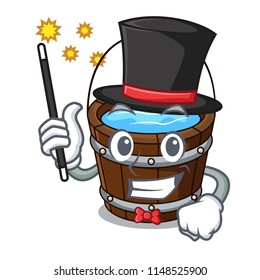 Magician wooden bucket mascot cartoon