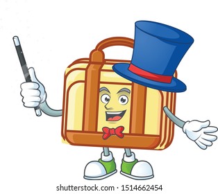 Magician work suitcase character on white background