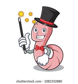 Magician worm mascot cartoon style