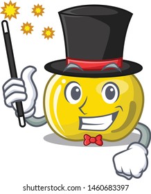 Magician yellow apple in a cartoon basket