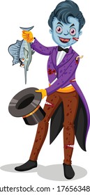 Magician Zombie cartoom vector art and illustration