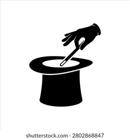 Magician's hand pulling a rabbit from a black top hat in silhouette