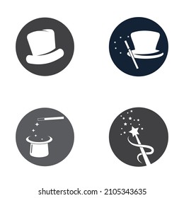 magician's hat and magic wand icon logo vector