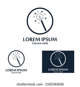 magician's hat and magic wand icon logo vector