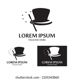 magician's hat and magic wand icon logo vector