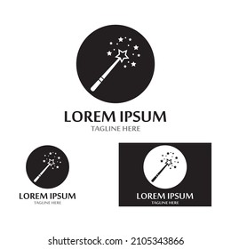 magician's hat and magic wand icon logo vector