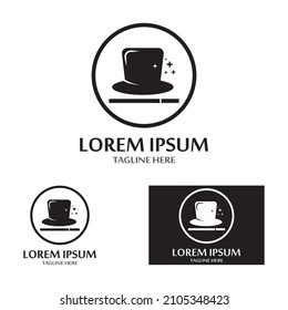 magician's hat and magic wand icon logo vector